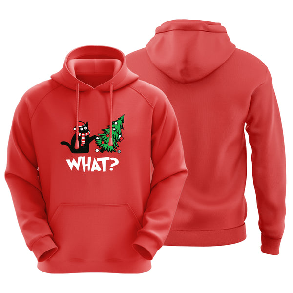 "WHAT?" Cat Christmas Red Hoodie