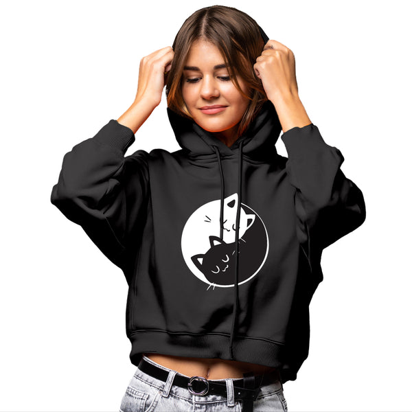 Ying Yang Pussy Cats Cropped Hoodie