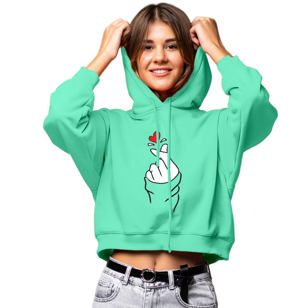 Finger Heart Cropped Hoodie