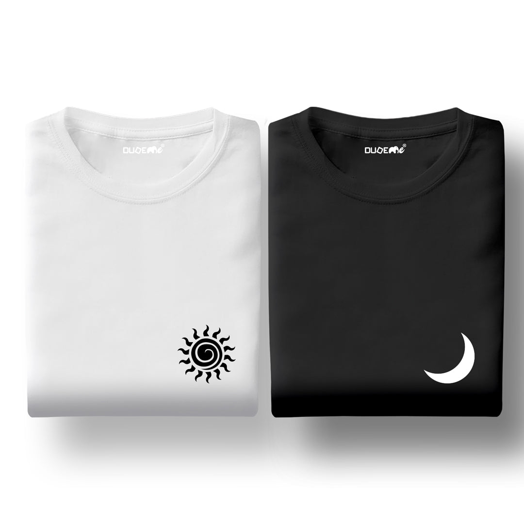Sun And Moon Black And White Couple T-Shirt