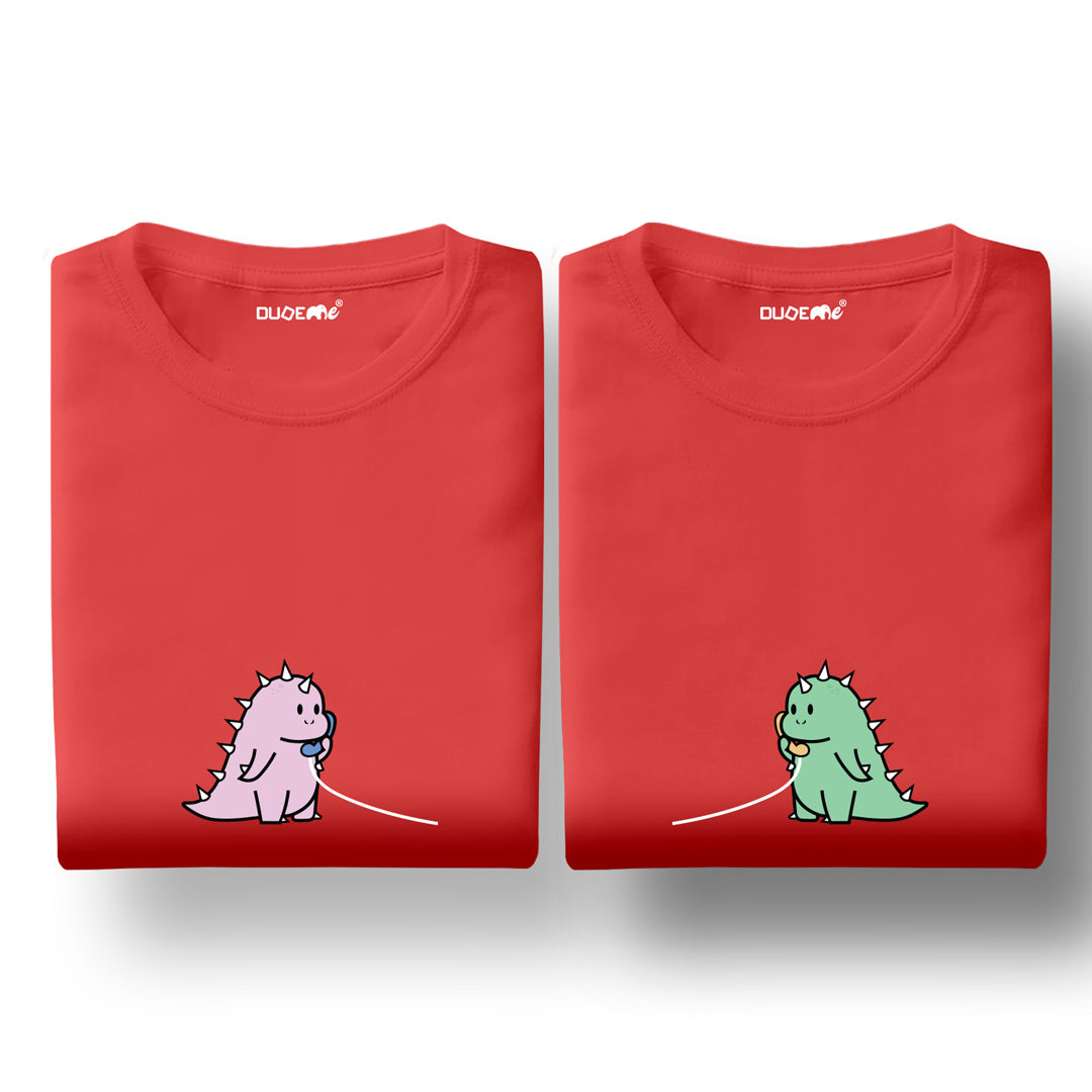 Dino Call Cute Couple T-Shirt