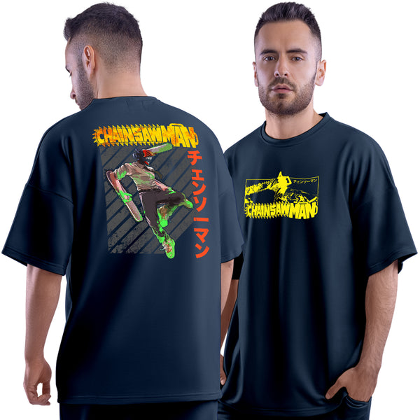 Chainsaw Rampage Navy Unisex Oversized T-Shirt