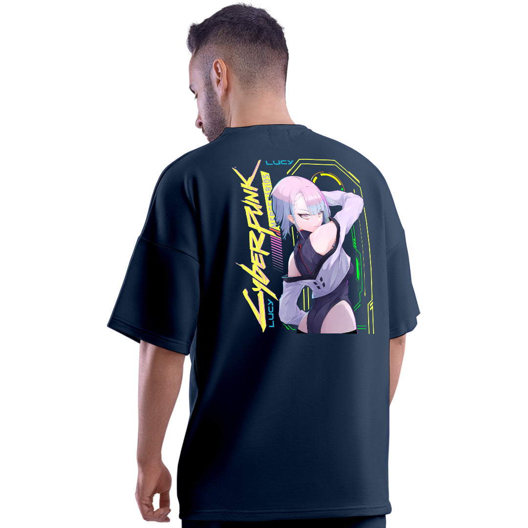 Cyberpunk Lucy Navy Unisex Oversized T-Shirt
