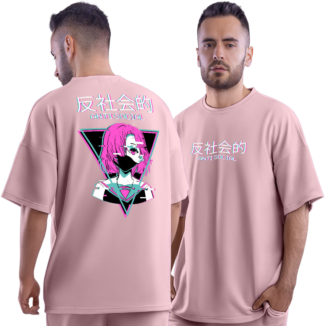 Anti Social Girl Pink Unisex Oversized T-Shirt