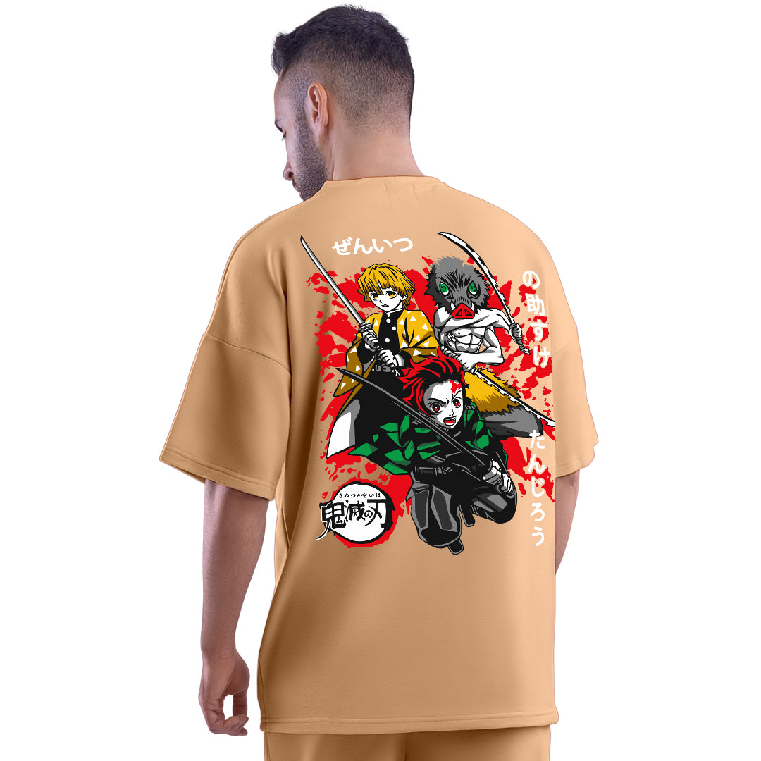 Demon Slayer Trio Taupe Unisex Oversized T-Shirt