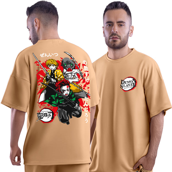 Demon Slayer Trio Taupe Unisex Oversized T-Shirt