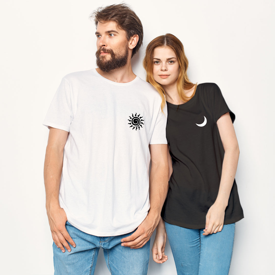 Sun And Moon Black And White Couple T-Shirt
